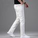 White Jeans Men's Trendy Straight Leg Loose Casual Long Pants Summer New Thin Elastic Business Outfit_mkmklike.com