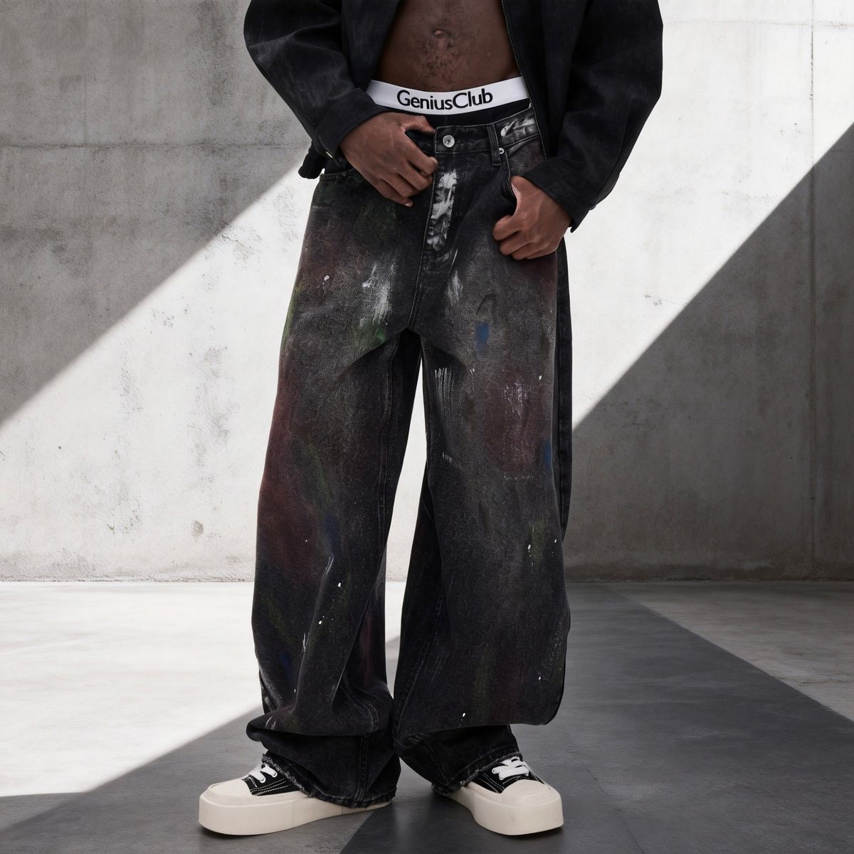 Men's Loose Straight Leg Jeans With Starry Galaxy Wash & Hand-Painted Details - Trendy Streetwear Style_mkmklike.com
