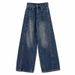 American Retro Wide-leg Jeans For Women, Spring And Autumn, Plus Size, Stylish High-waisted, Loose, Casual, Floor-length_mkmklike.com