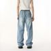 Men's Clothing New Korean Light Washed White Elastic Waist Straight Loose Denim Pants Trendy_mkmklike.com