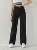 Trendy Women's Straight Leg Jeans With Geometric Crystal Line Design - High Waist Non-Stretch Denim Pants In Classic Black_mkmklike.com