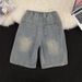 Men's Washed Distressed Denim Shorts Summer Thin Loose American Retro Style Trendy Versatile Five Point Pants_mkmklike.com