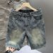 Men's Trendy Washed Jacquard Denim Shorts High Street Style Summer Loose Fit American Retro Cool Five Point Pants_mkmklike.com