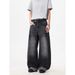 Distressed Black Washed Denim Wide-Leg Pants With Raw Hem - Trendy High Waist Casual Jeans For Men & Women_mkmklike.com