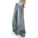 Women's Clothing Sparkly Rhinestone Straight Leg Jeans High-Waist Wide Leg Pants Fashionable Spring_mkmklike.com