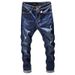 Trendy Cross-Border Elasticity Jeans New Season Men's Hole Fashion Korean Style Casual Slims Smooth Your Silhouette Small Foot Denim Pants_mkmklike.com