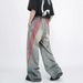 BOY 2024 American Retro Vintage Striped Patchwork Cargo Jeans Men's Trendy Brand Straight Loose Wide-Leg Pants_mkmklike.com
