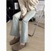 American Retro Style Hot Girl Butt-lifting Micro-flare Jeans For Women, High-waisted Slimming Floor-length Pants,_mkmklike.com