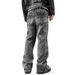 Men's Trendy Loose Wide Leg Pants American Retro Washed Distressed Gray Splatter Paint Curved Blade Jeans_mkmklike.com