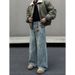Men's Clothing Unisex Retro Distressed Jeans Clean Fit Loose Straight Leg Slightly Flared Versatile Drape_mkmklike.com