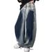 Men's Clothing Washed Gradient Retro Blue Jeans Men's Summer Trendy Brand Machete Pants High Street Straight Wide Leg Overalls_mkmklike.com
