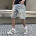Men's Clothing Dirty Hole Denim Shorts Men's Trendy Brand Loose Large Size American Retro Washed Casual Shorts Summer Pants_mkmklike.com