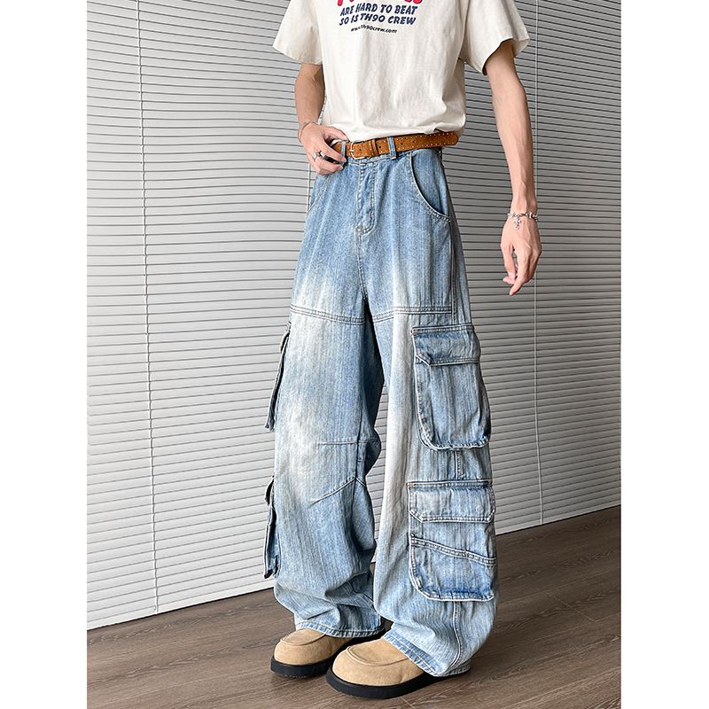 Men's Clothing High Street Fashion Brand Retro Washed Niche Loose Wide Leg Work Pants_mkmklike.com