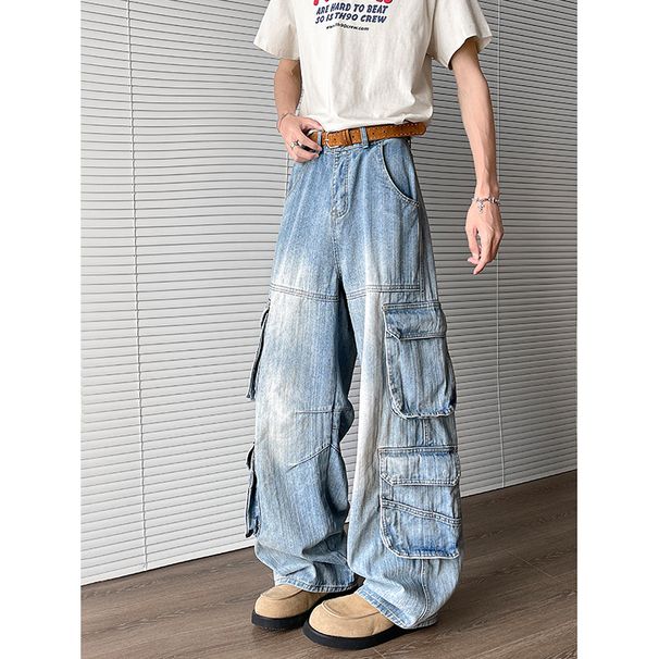 Men's Clothing High Street Fashion Brand Retro Washed Niche Loose Wide Leg Work Pants_mkmklike.com