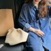 ELLE Denim For Women Sleeve Shirt Autumn Korean Version Loose Slimming Elegant Long Over-the-Knee Dress_mkmklike.com