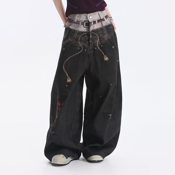 2026 New American Vintage Jeans Unisex, Spring/Autumn Trendy Brand Washed Loose Straight-Leg Wide-Leg Long Pants_mkmklike.com