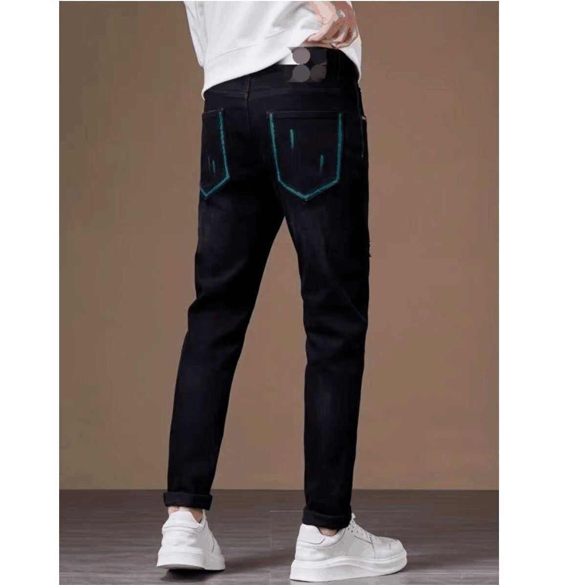 Men's Clothing Jeans Large Size Trendy Brand Fashion Trendy Brand Casual Elastic Small Straight Slim Trousers_mkmklike.com