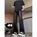 Men's Vintage Washed Flare Jeans – Retro Streetwear With Distressed Hem & High-Waisted Fit (S-3XL, Black, Polyester Stretch For Disco & Skate Vibes)_mkmklike.com