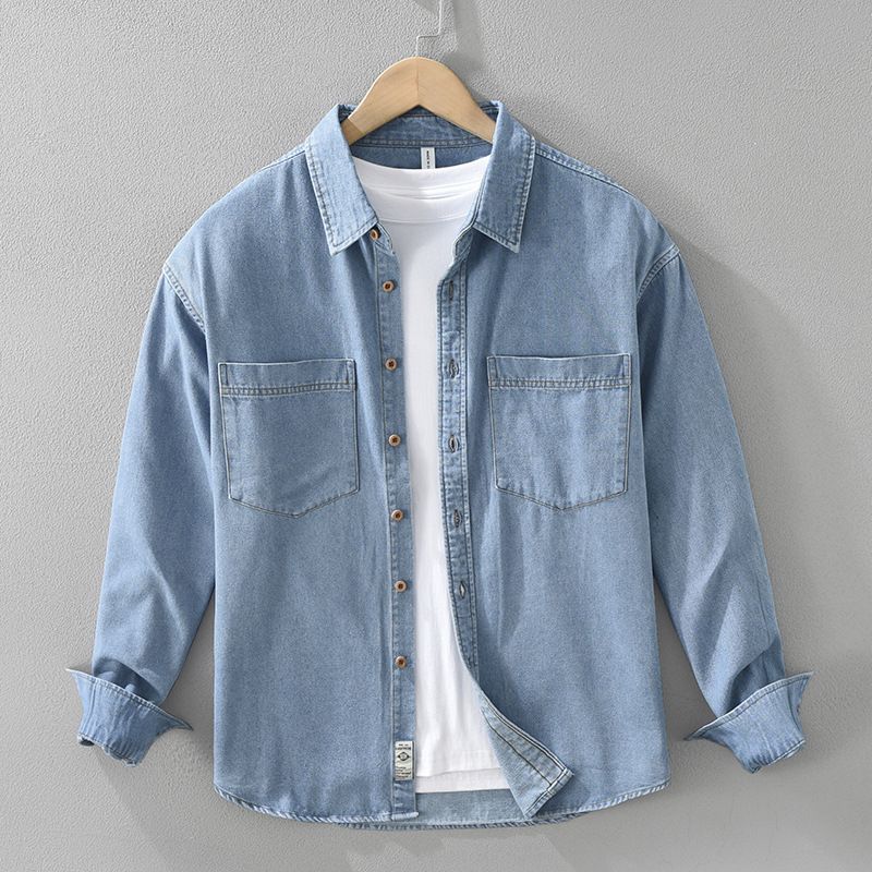 Retro Denim Long Sleeved Shirt Jacket Casual Versatile Artistic Loose Top Men's Clothing_mkmklike.com