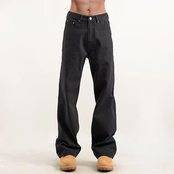 Men's Stretch Jeans Loose Fit Straight Leg Long Pants_mkmklike.com