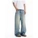 "American Vintage Washed Straight Leg Jeans For Men - Classic Whisker Pattern Cleanfit Denim Pants With Relaxed Wide Leg"_mkmklike.com