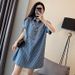 Direct Sale Fat Mm Denim Blue Dress For Women's Summer New Item, Extra Large Size, Medium Long, Loose Short Sleeved_mkmklike.com