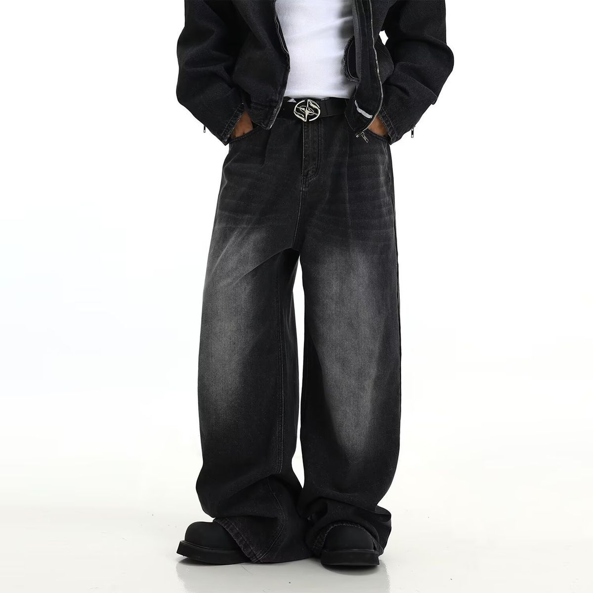 Wide-leg Seven-point Jeans Men's Retro Casual Five-point Trend Ins Loose And Versatile Straight Trousers_mkmklike.com