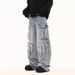 Men's Straight Leg Loose Fit Cargo Jeans Multi Pocket American High Street Style Trendy And Cool Design Long Pants_mkmklike.com