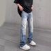 Men's Clothing Men's Style Ripped Denim Jeans Lightning Bolt Pattern Washed Loose Fit Straight Leg Slightly Flared Slimming Clean Fit_mkmklike.com