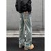 New Autumn Winter American-style Design Plus-size Vintage Bamboo Pattern Washed Flared Jeans, Loose Pants For Trendy Men_mkmklike.com