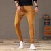 Men's Clothing Men's Straight Leg Washed Khaki Brown Jeans - Classic Casual Denim Pants With Mid Rise & Zip Fly For Everyday Wear_mkmklike.com