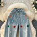 "Women's High Waisted Floral Embroidered Jeans – Light Blue Loose Fit Wide Leg Denim Pants For Petite & Curvy"_mkmklike.com