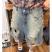 Retro American Washed Ripped And Distressed Denim Shorts For Men And Women Loose Fitting Whiskered Trendy Design_mkmklike.com