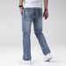 Men's Clothing Stretch Denim Straight Leg Jeans Light Blue Slim Fit Flattering Trousers_mkmklike.com