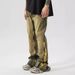 Men's Streetwear Vintage Washed Denim Jeans - High Waist Loose Fit Flare Pants With Splatter Paint Design_mkmklike.com