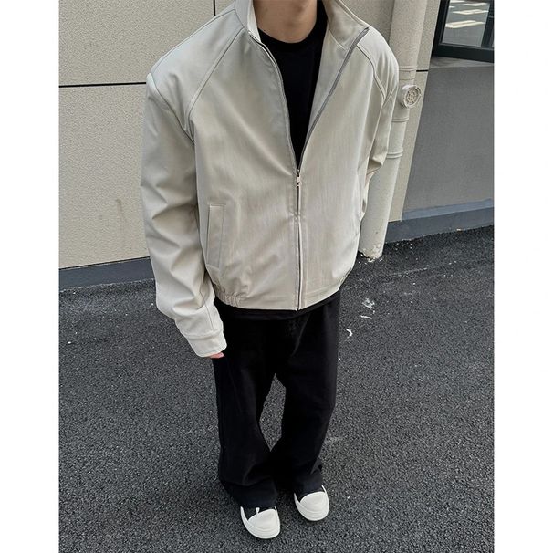 Cleanfit Black Padded Jacket For Men, Autumn Casual Short Wide Shoulder Stand Collar Jacket, Stylish And High-End Men's_mkmklike.com