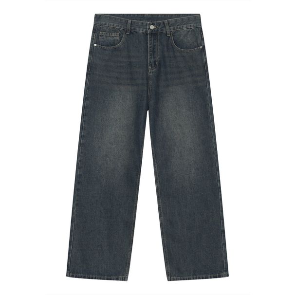 Nirben Denim | Korean Version Of Basic Washed Old Denim Blue Loose Straight Casual Trousers_mkmklike.com
