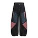 Patchwork Color Block Plaid Scimitar Jeans Men's Vibe Trendy Brand Punk Design Sense Niche Loose Wide-Leg Pants_mkmklike.com