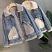 Women’S Faux Shearling Denim Jacket – Winter Fleece-Lined, Oversized & Stylish, Warm & Comfortable (White/Grey, S-L)_mkmklike.com