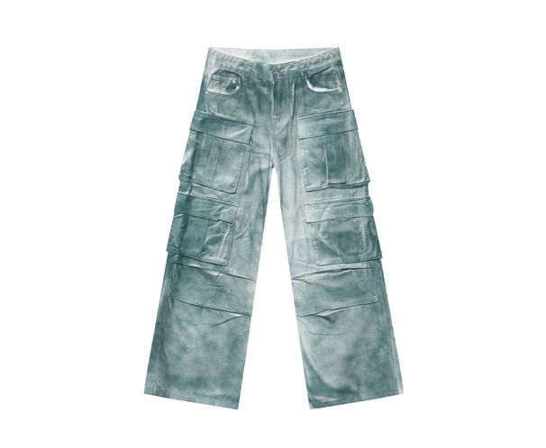 EF JEANS | 2025 Spring New Niche Heavy Industry Gradual Change Spray Color Do Old Multi Pocket Wide Leg Cargo Pants Tide_mkmklike.com