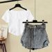 Women's Clothing Hot Girl Female Summer Net Red Pure Desire Short T Shirt Top Denim Skirt Pants Large Size Outfit_mkmklike.com
