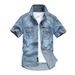 Mens Summer Retro Denim Shirts Mens Casual Straight Cotton Short Sleeve Jean Shirts Street Outdoor Cargo Plus Size Blue T-Shirt_mkmklike.com