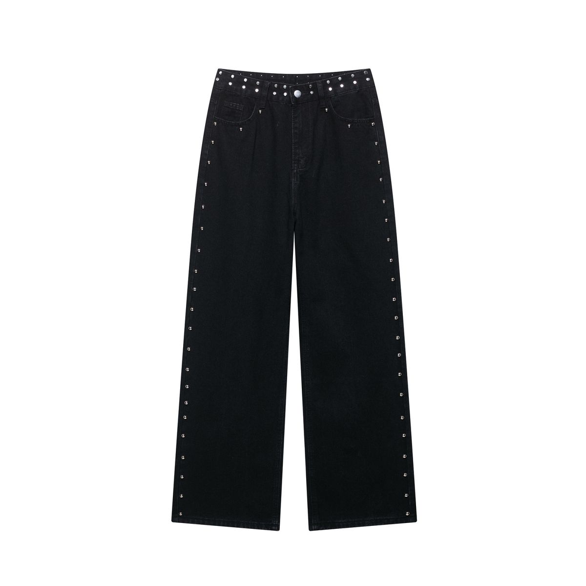 Women’s Leopard Print Wide-Leg Jeans – Punk-Chic Staple With Studded Detailing (S-L, Black, Summer Casual & Office Wear)_mkmklike.com