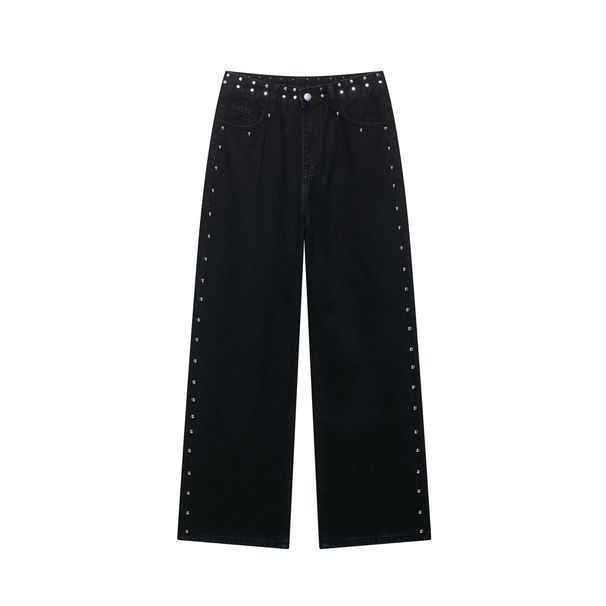 Women’s Leopard Print Wide-Leg Jeans – Punk-Chic Staple With Studded Detailing (S-L, Black, Summer Casual & Office Wear)_mkmklike.com