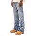 "Men's Gradient Embroidered Denim Trousers - Wide Leg Straight Fit Jeans With Vintage Wash"_mkmklike.com