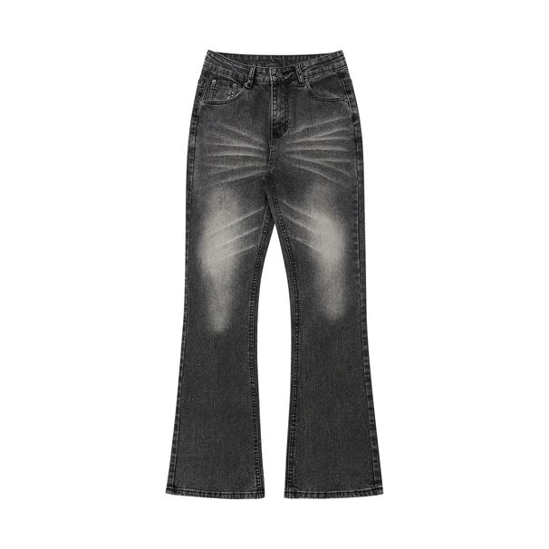 Men's Cleanfit Distressed Jeans Black Washed Denim Cat Whisker Tapered Leg Slim Fit for Everyday Wear_mkmklike.com