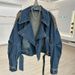Women's Clothing Leather Denim Short Jacket Vintage Distressed Denim Jacket Women's Casual Oversized Short Coat With Patchwork Design, Retro Blue_mkmklike.com