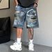 Men's Casual Blue Cargo Shorts Breathable Quick-Dry Stretch Fabric Loose Fit Straight Leg 5-Inch Inseam with Multiple Pockets_mkmklike.com