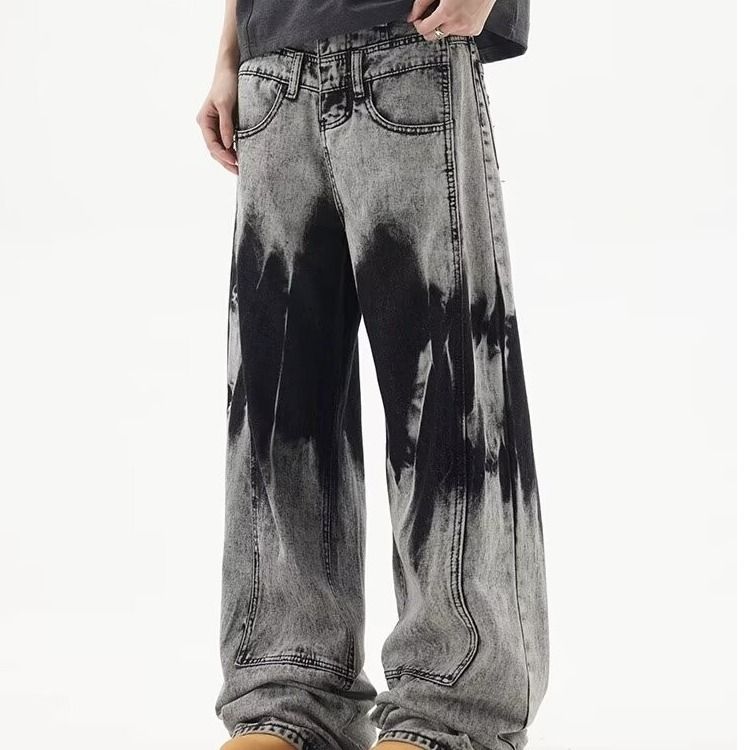 Men's Vintage Washed Denim Jeans Oversized Baggy Trousers Tie-Dye Effect 90s Hip-Hop Streetwear Style Clothing_mkmklike.com