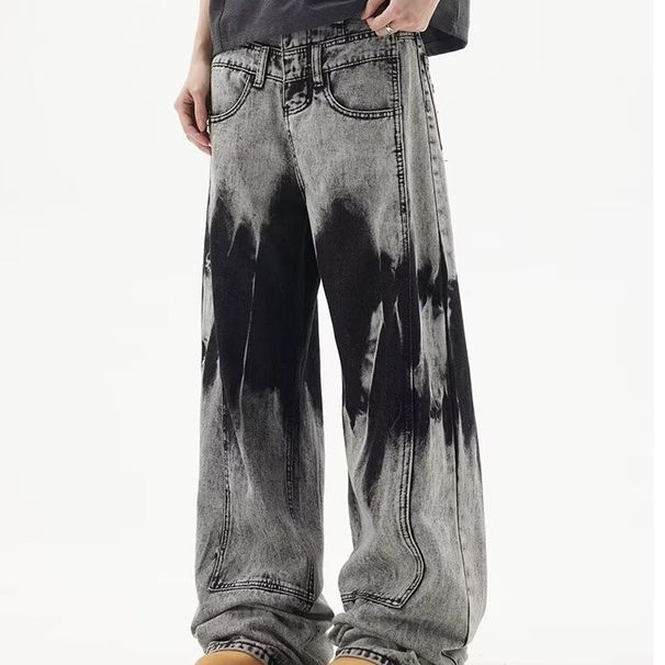 Men's Vintage Washed Denim Jeans Oversized Baggy Trousers Tie-Dye Effect 90s Hip-Hop Streetwear Style Clothing_mkmklike.com